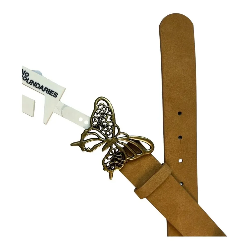 Nobo Women's Tan Belt w Brass-tone Butterfly Buckle  Size XL  NWT  Boho Hippie